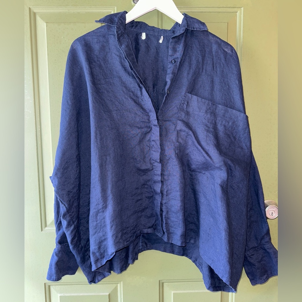 Navy Blue and Black Button-Up Shirt